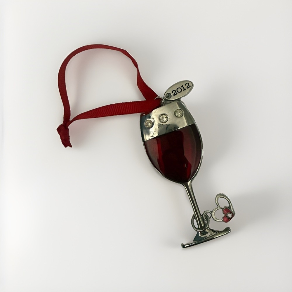 Christmas Ornament St Nicholas Sq Enamel Glass of Wine with Charm 2012 AA2446